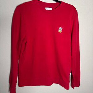 A-dam Organic Cotton Red Crewneck Sweatshirt Maneki-Neko Lucky Cat Small - Rare